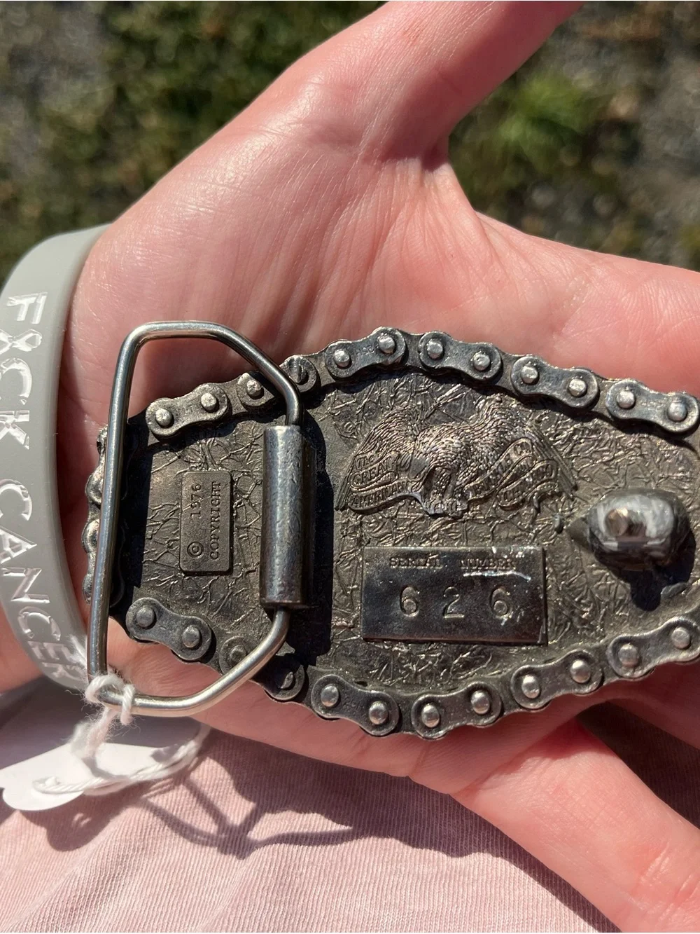 Live & Ride Motorcycle Chain Motif Belt Buckle - Antique Silver